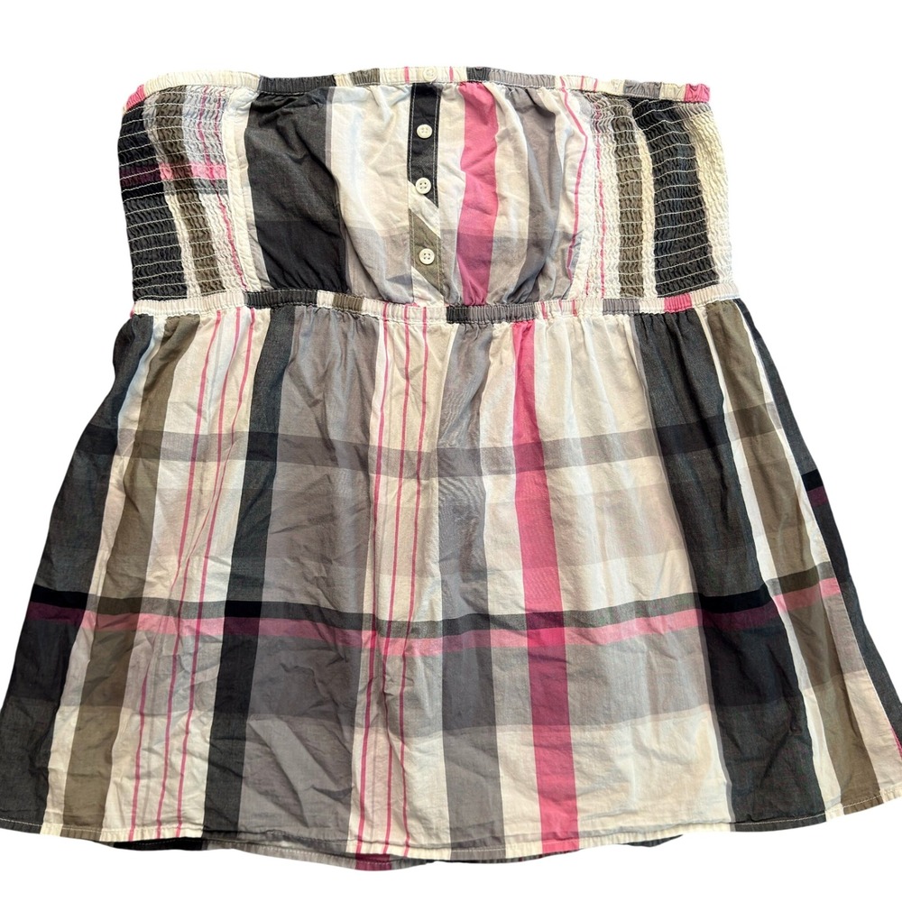 OP y2k Tube Top XL Black Pink Grey Plaid Strapless Smocked Bratz